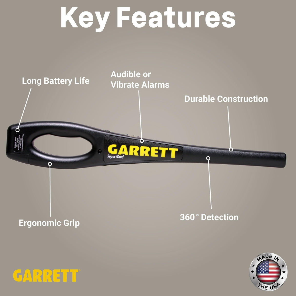 Garrett SuperWand Metal Detector for Adults Professional, Made in The USA, Security Wand, Scans All Metals