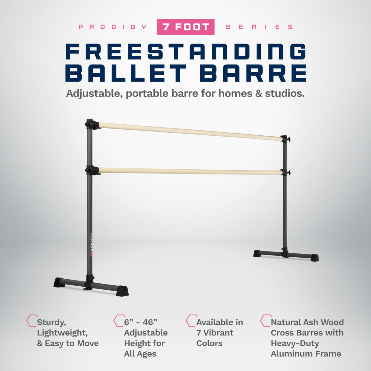 VITA Barre Portable Freestanding Double Ballet Barre, Prodigy, Wood | Adjustable Height, USA Made, Home or Gym Exercise Equipment for Kids & Adults | Dance, Fitness, Pilates