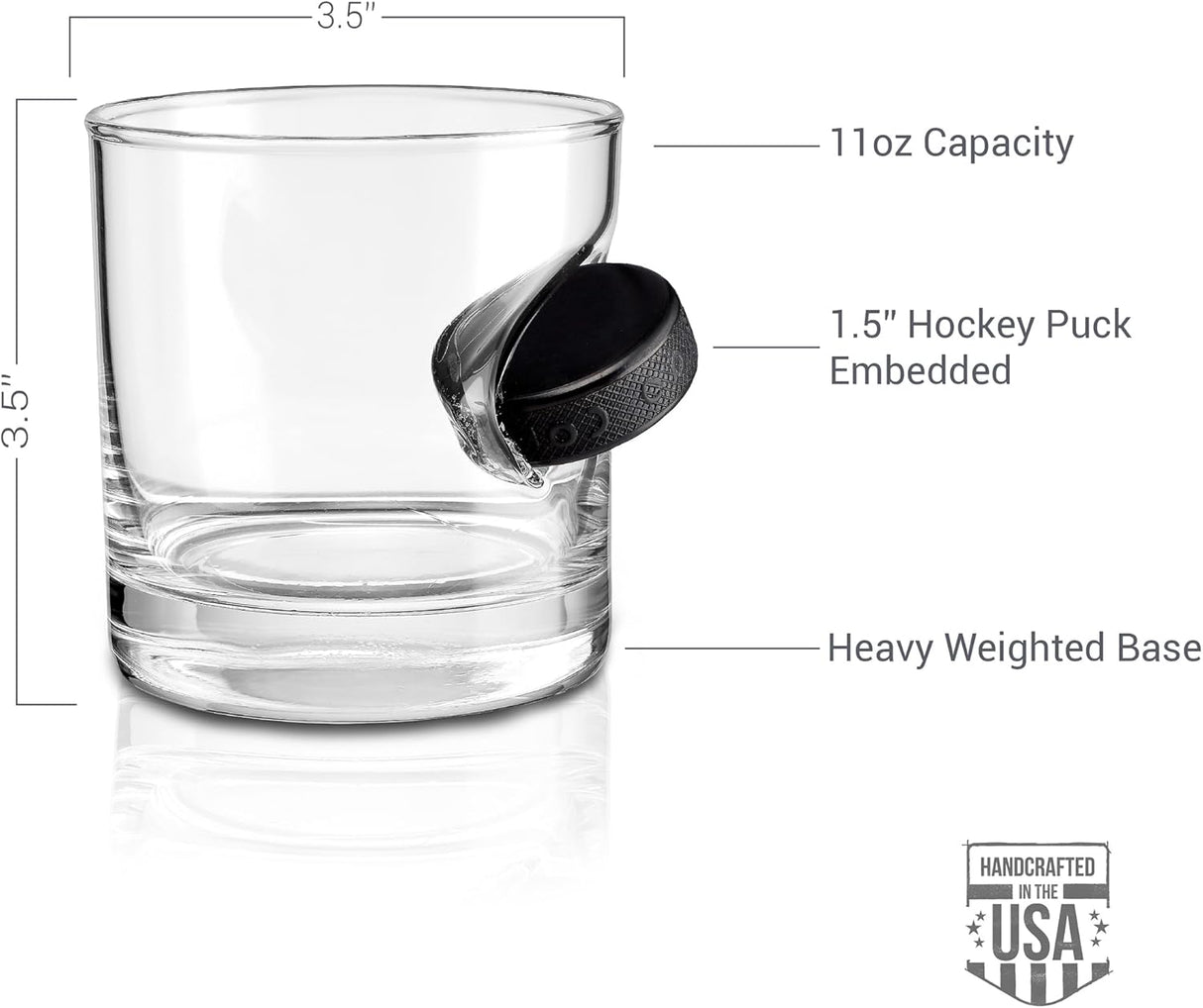 BenShot Rocks Glasses with Hockey Puck Embedded - 11oz | Made in the USA [Set of 2]