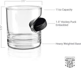 BenShot Rocks Glasses with Hockey Puck Embedded - 11oz | Made in the USA [Set of 2]