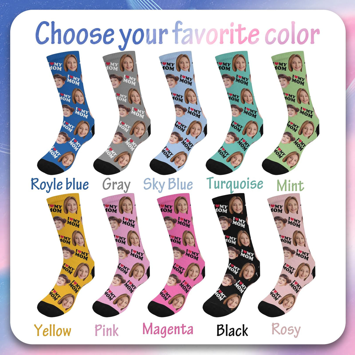 Custom Face Socks with Photo Novelty Crew Socks, Personalized Red Hearts Unisex Crew Sock Gifts for Men Women Made in USA