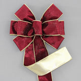 Ivory Brushed Velvet Gold Lame Backed Wire Edge Christmas Bow - Handcrafted in USA (8 inch bow)