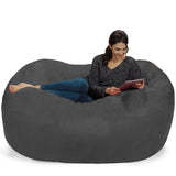 Chill Sack Bean Bag Chair: Huge 6' Memory Foam Furniture Bag and Large Lounger - Big Sofa with Soft Micro Fiber Cover - Red Furry