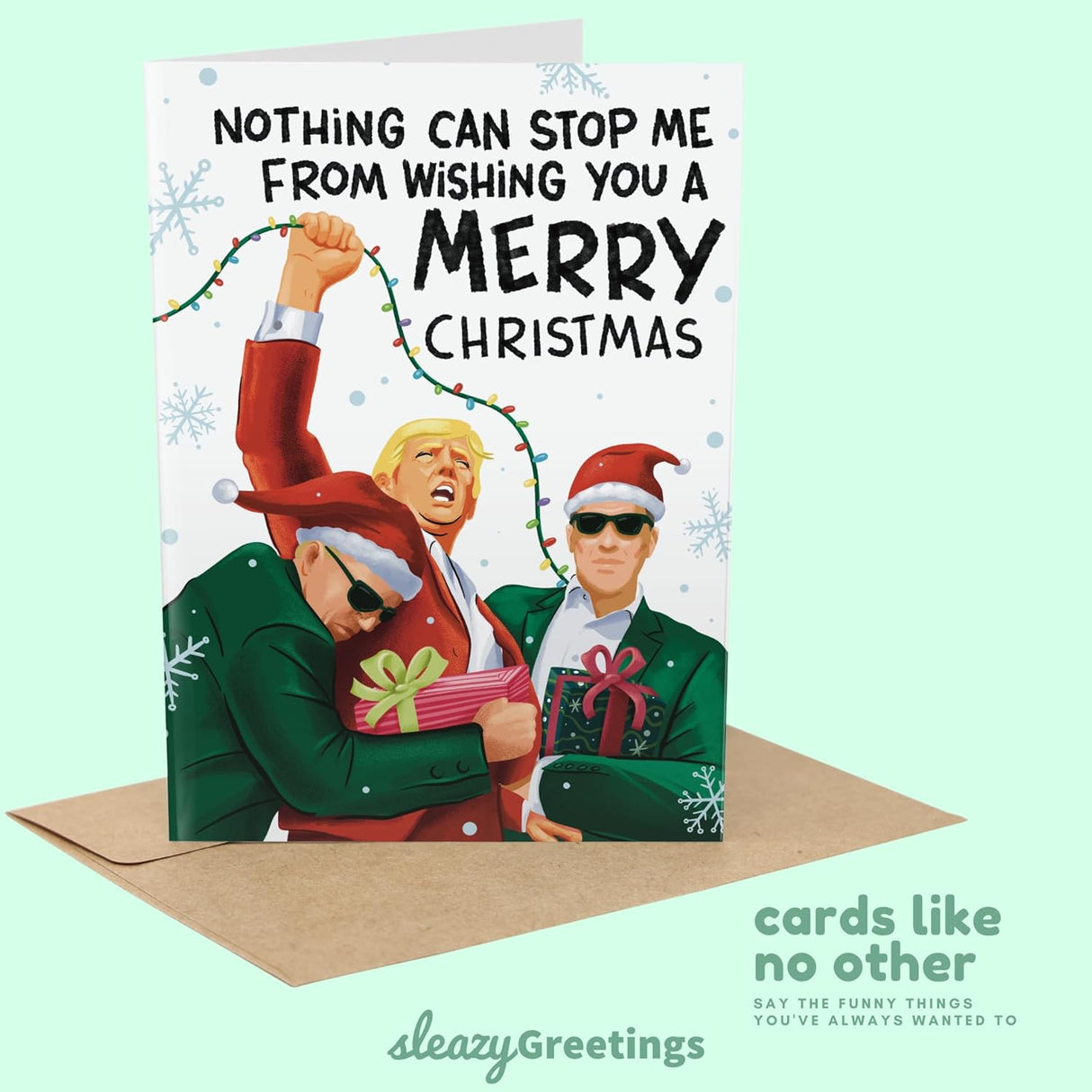 President Donald Trump Funny Christmas Card for Men or Women - Nothing Can Stop Me From Wishing You A Merry Christmas Holiday Card for Brother, Dad, Wife, Husband, and Friend - Trump Raising Fist Xmas Card