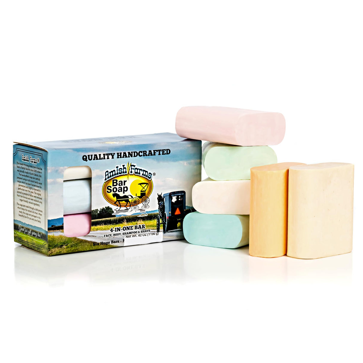 Amish Farms Bar Soap w/All Natural Bentonite Clay (6 Bars) Made in USA, Vegan Moisturizing for Sensitive Skin | Women & Mens Face & Body Bar Bath Soap for Shower | Clean Scent | 5oz Each