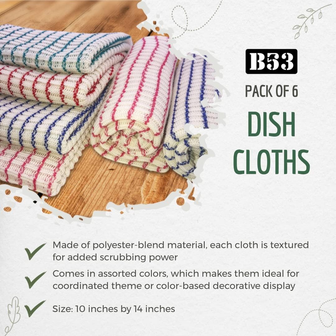 B53 6-Pack Textured Multicolored Dish Cloths Kitchen Towels for Washing, Dusting, and Household Cleaning