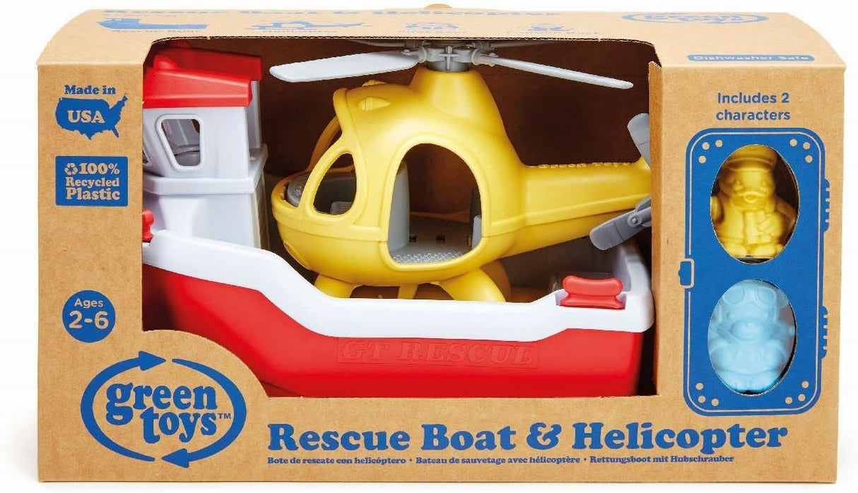 Green Toys Rescue Boat with Helicopter Red, 1 EA