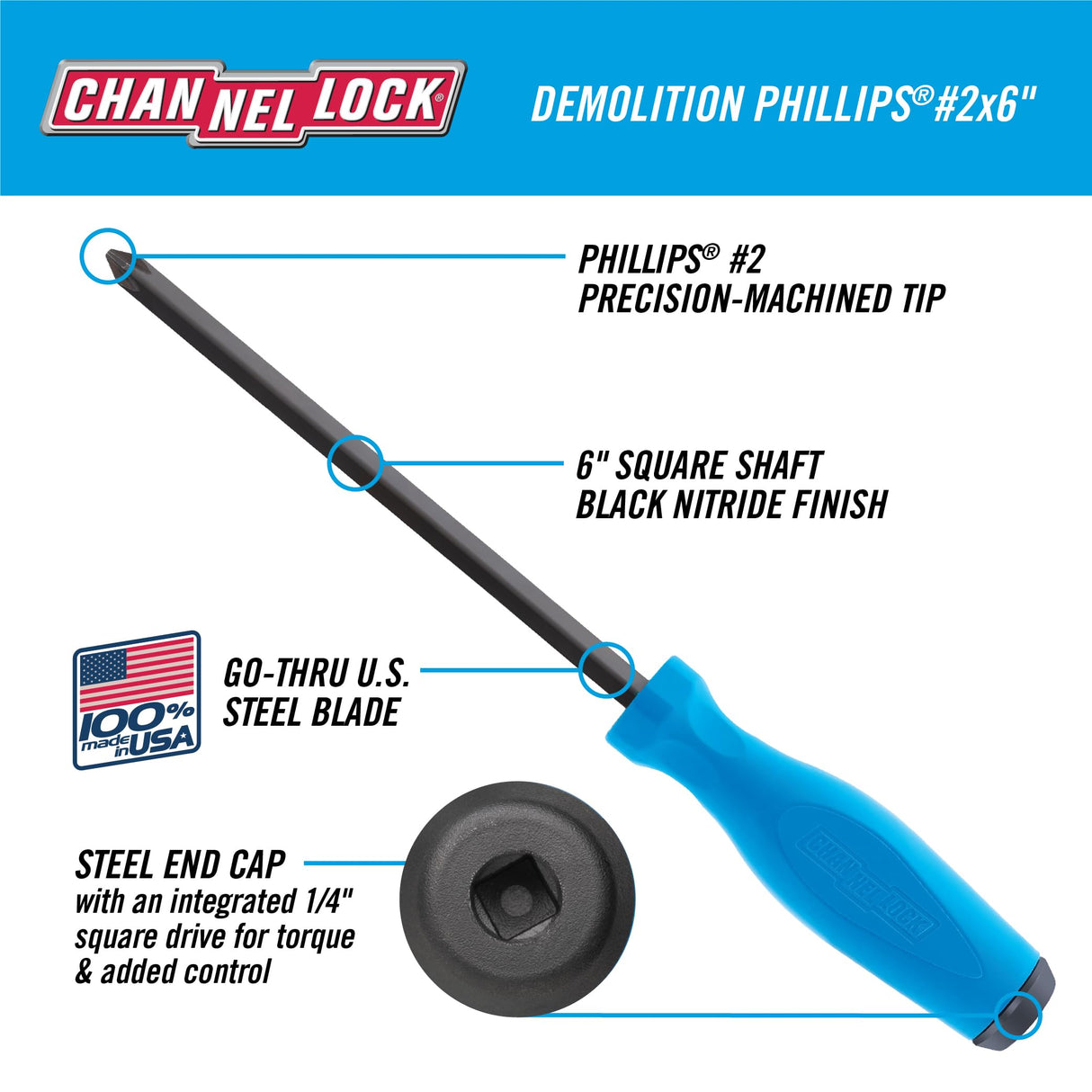 CHANNELLOCK DS-2H 2 Piece Demolition Driver Set, Precision Machined Non-Magnetic, Made in USA, Molded Tri-Lobe Grip