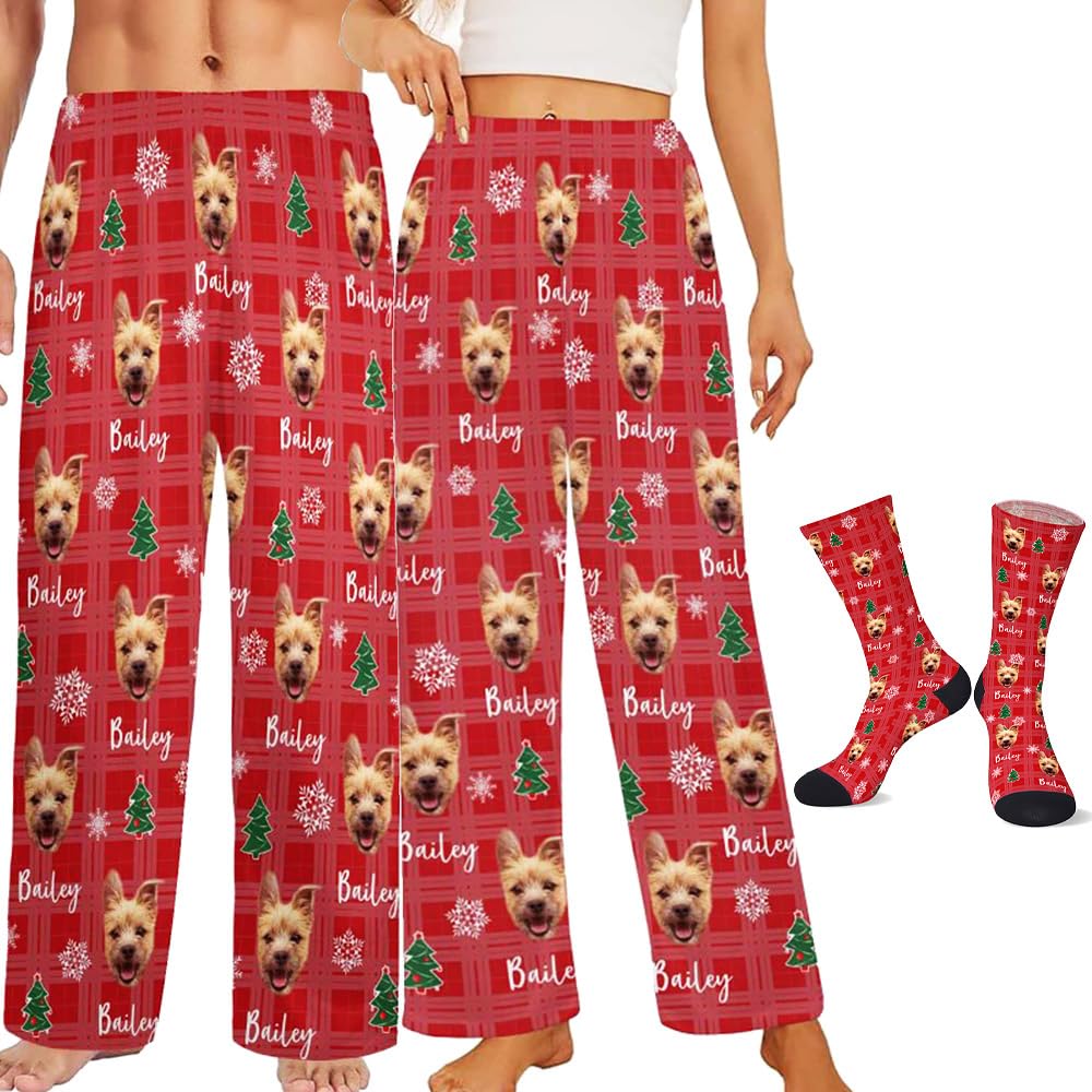 Custom Pajamas Pants with Photo for Men Women:Made in USA Personalized Pajama Trousers,Gifts for Wife Husband