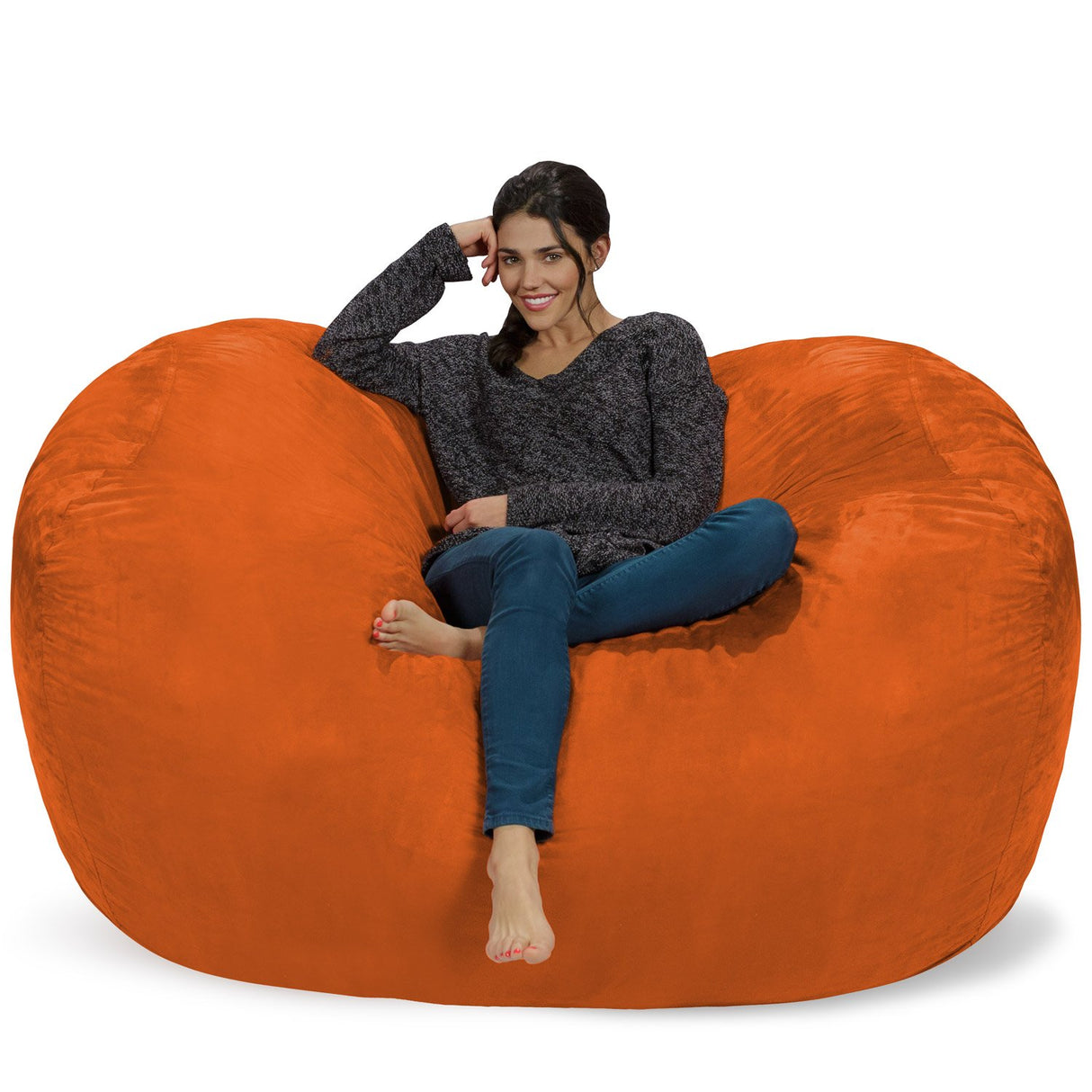 Chill Sack Bean Bag Chair: Huge 6' Memory Foam Furniture Bag and Large Lounger - Big Sofa with Soft Micro Fiber Cover - Red Furry