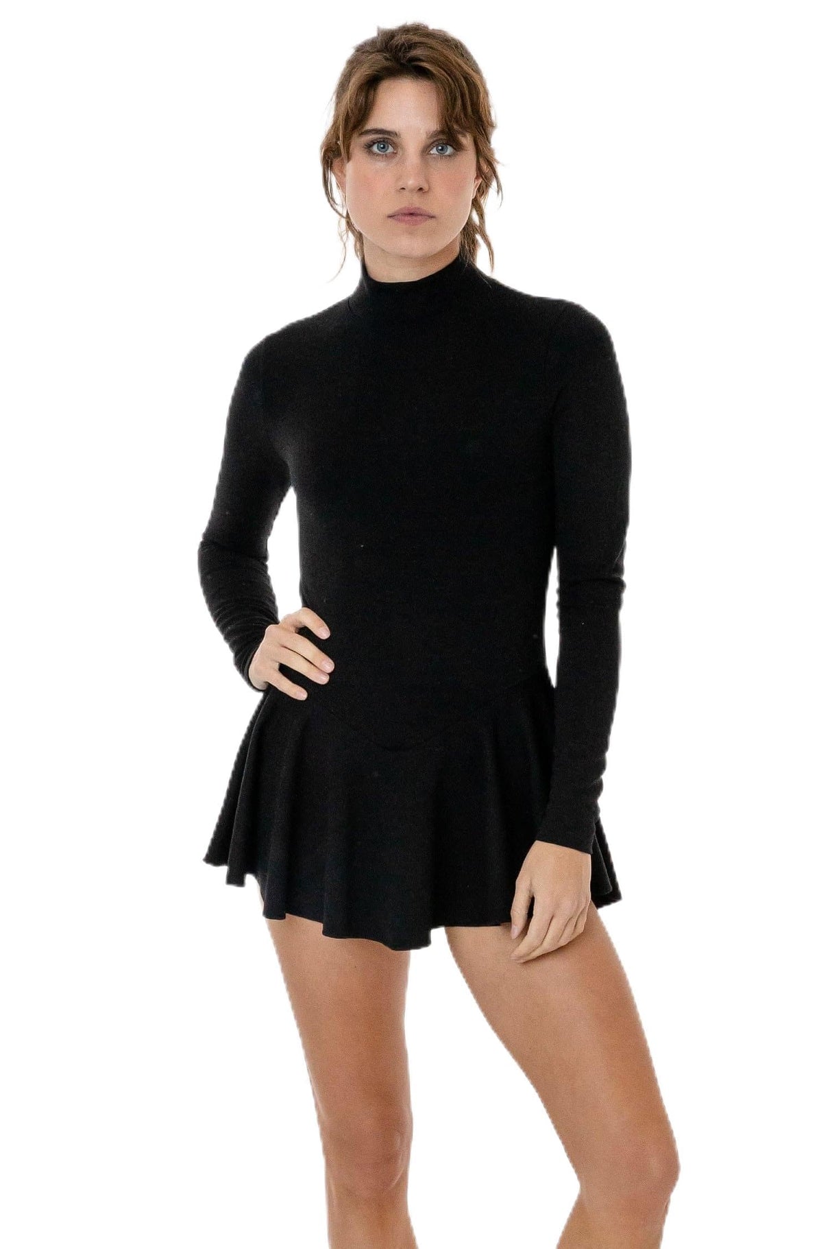 Los Angeles Apparel Ponte Long Sleeve Mockneck Skirted Leotard