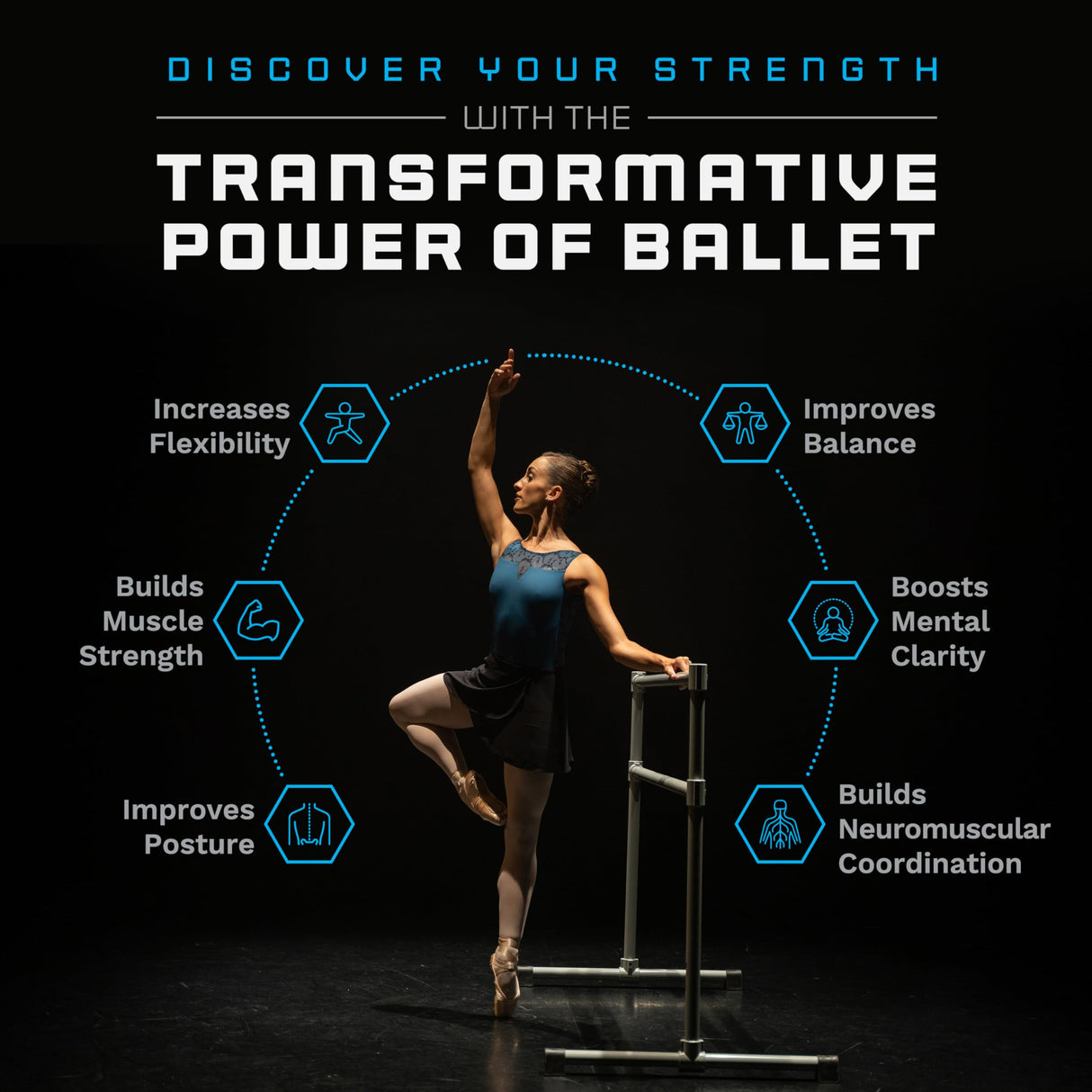 VITA Barre Portable Freestanding Double Ballet Barre, Extreme, Wood | Fixed Height, Made in USA, Home or Gym Exercise Equipment for Kids & Adults | Dance, Fitness, Pilates