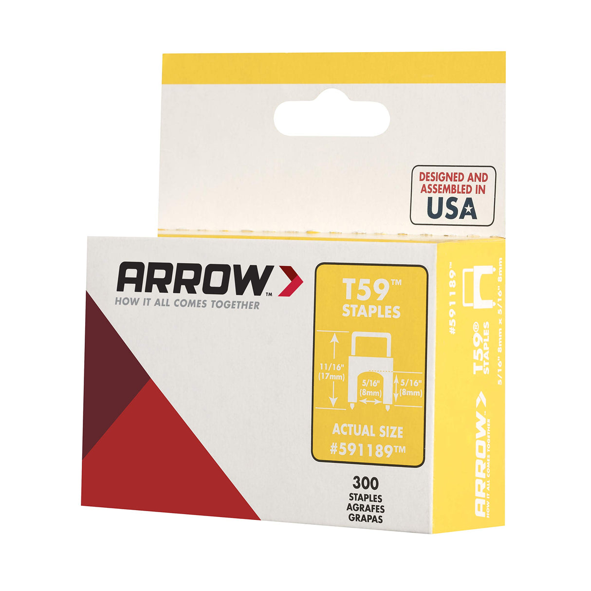 Arrow 591189 T59 Insulated Staples, 5/16-Inch Leg length, 5/16-Inch Crown Width, Clear, 300-Pack, Made in the USA