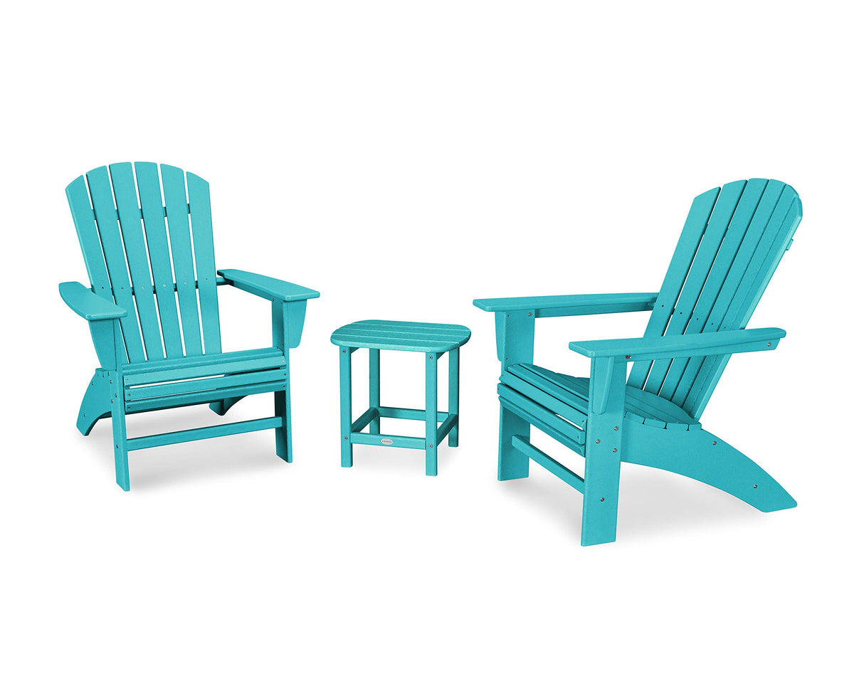 POLYWOOD Nautical 3-Piece Curveback Adirondack Chair Set with Side Table