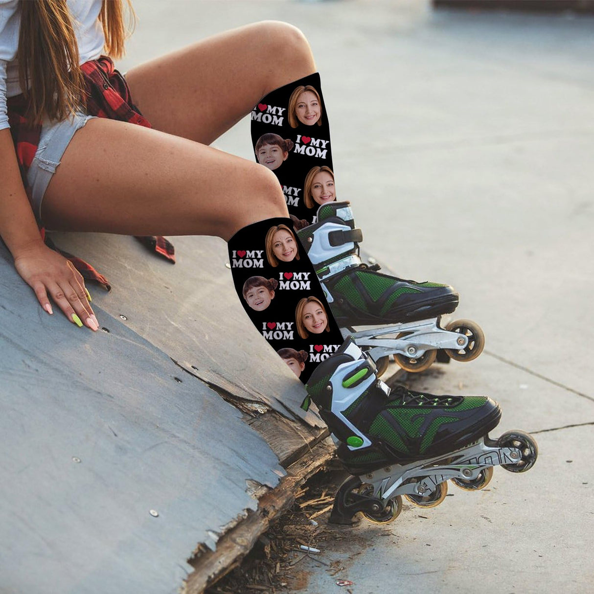 Custom Face Socks with Photo Novelty Crew Socks, Personalized Red Hearts Unisex Crew Sock Gifts for Men Women Made in USA