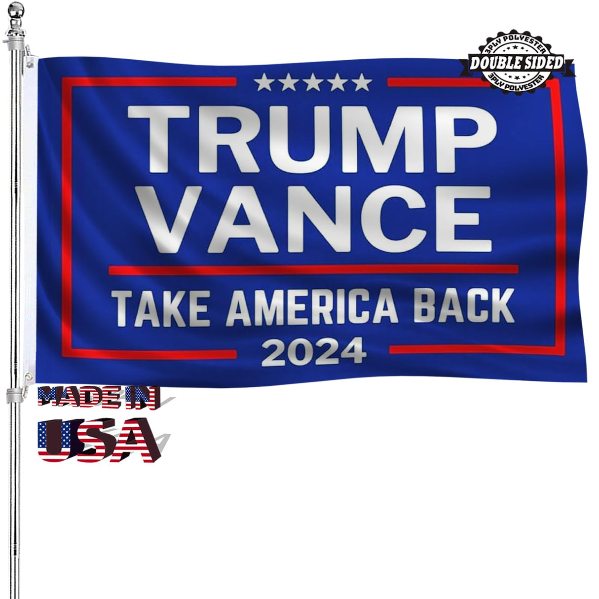 Trump Vance Flag 2024 Outdoor 3x5 Ft Double Sided Blue Trump Vance for President Flag Banner Made in USA Heavy Duty 3 Ply Thick Polyester Material with 2 Metal Grommets
