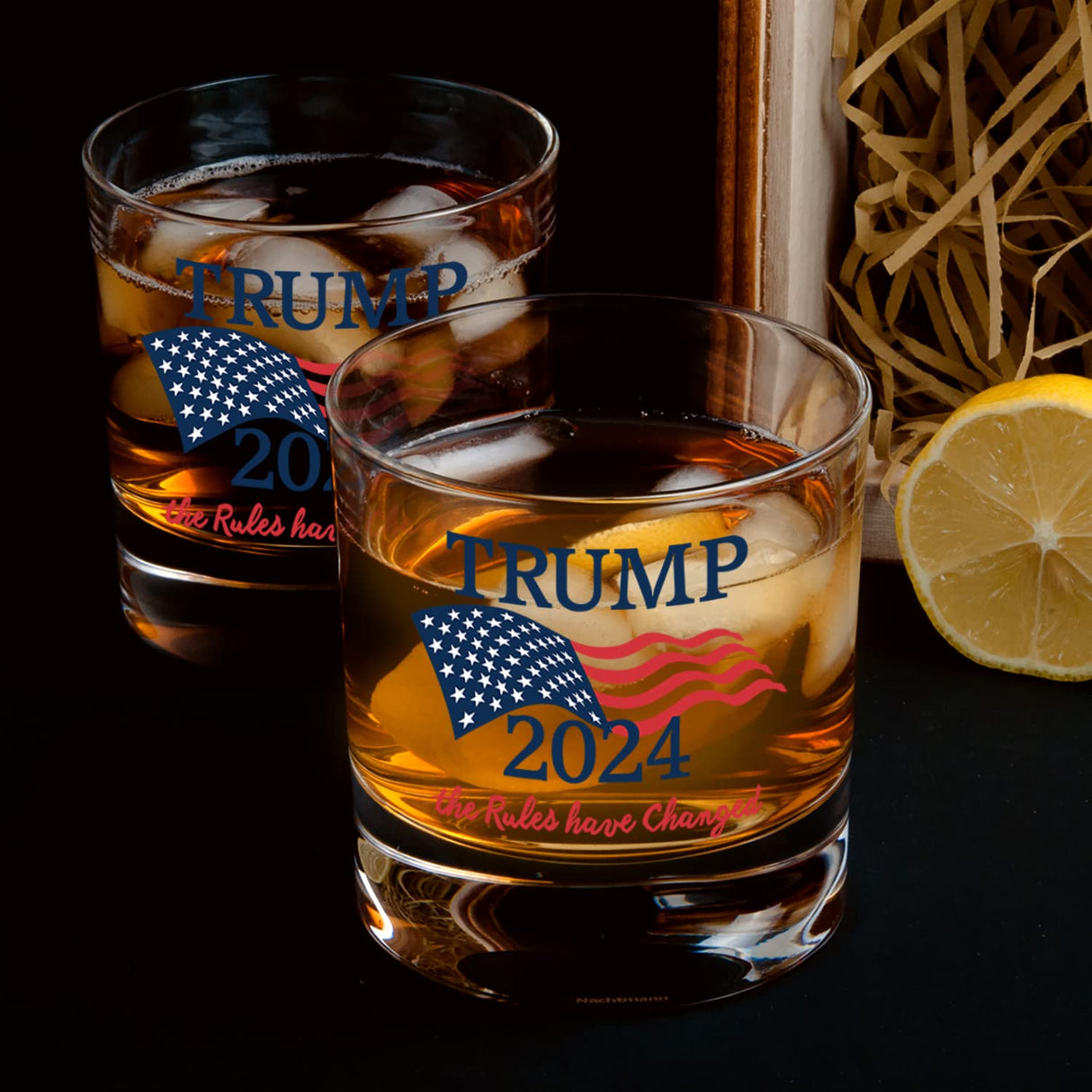 Trump 2024 The Rules Have Changed | 11 oz Bourbon Whiskey Rock Glass | Old Fashioned Whiskey Tasting Glasses For Men | Retirement Gifts For Men | Made In USA