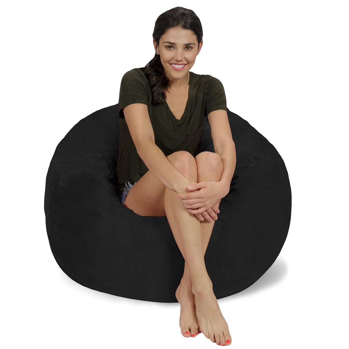 Chill Sack - Bean Bags 3-Feet Memory Foam Bean Bag Chair, Black Micro Suede