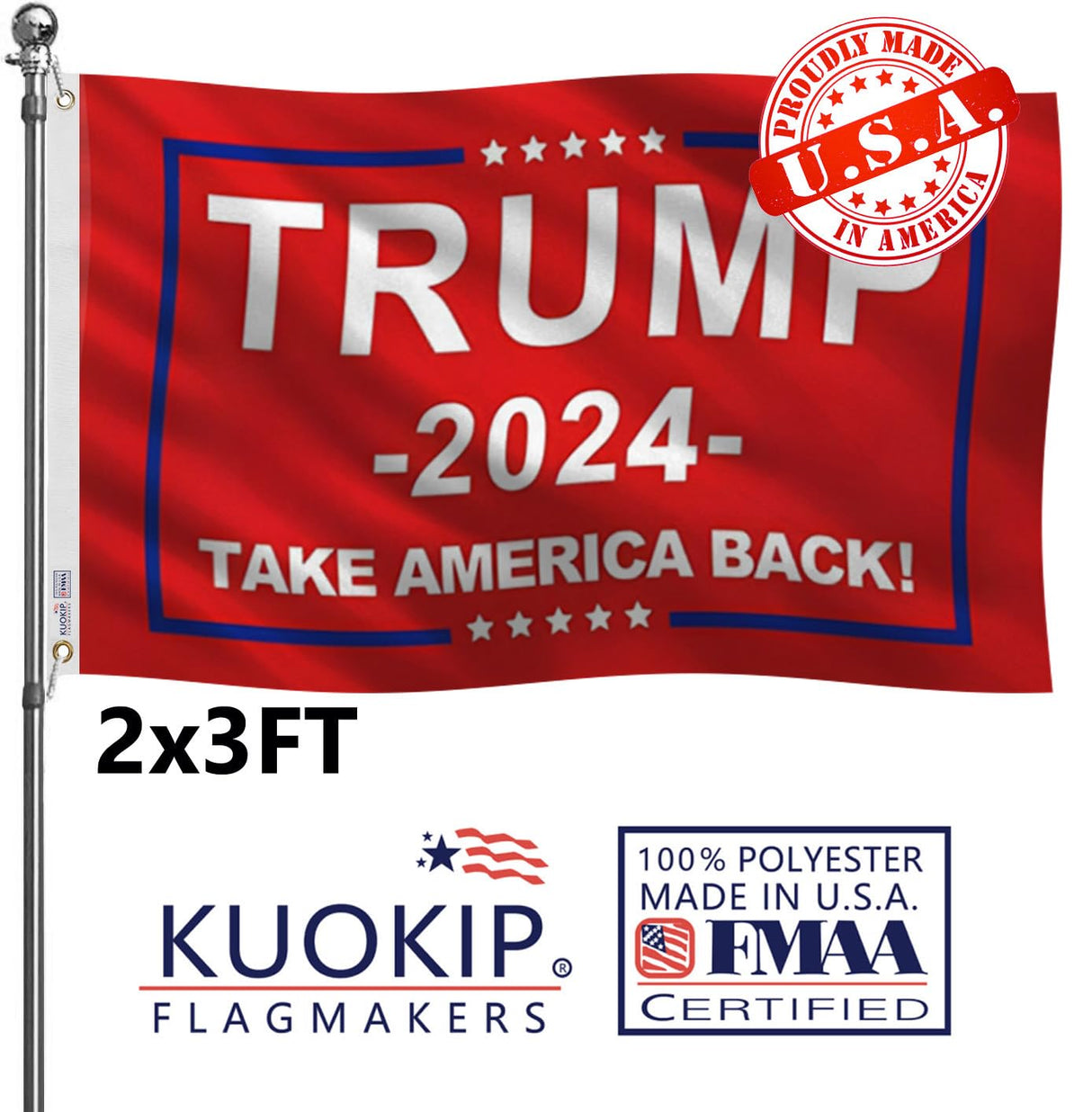 Double Sided Red Trump 2024 Flag 3x5 Made in USA Outdoor Heavy Duty 3 Ply Polyester Trump Take America Back Flag with White Starting Tape and 2 Brass Grommets