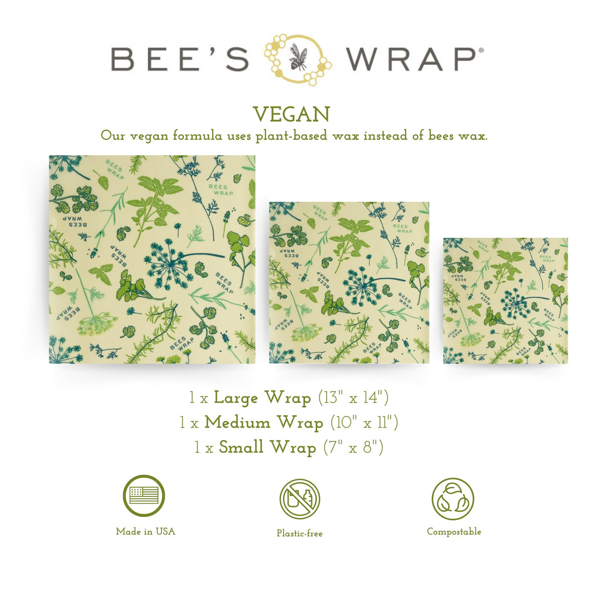 Bee's Wrap Reusable Beeswax Food Wraps Made in The USA, Eco Friendly Beeswax Wraps for Food, Sustainable Food Storage Containers, Organic Cotton Food Wraps, Assorted 3 Pack (S, M, L), Honeycomb