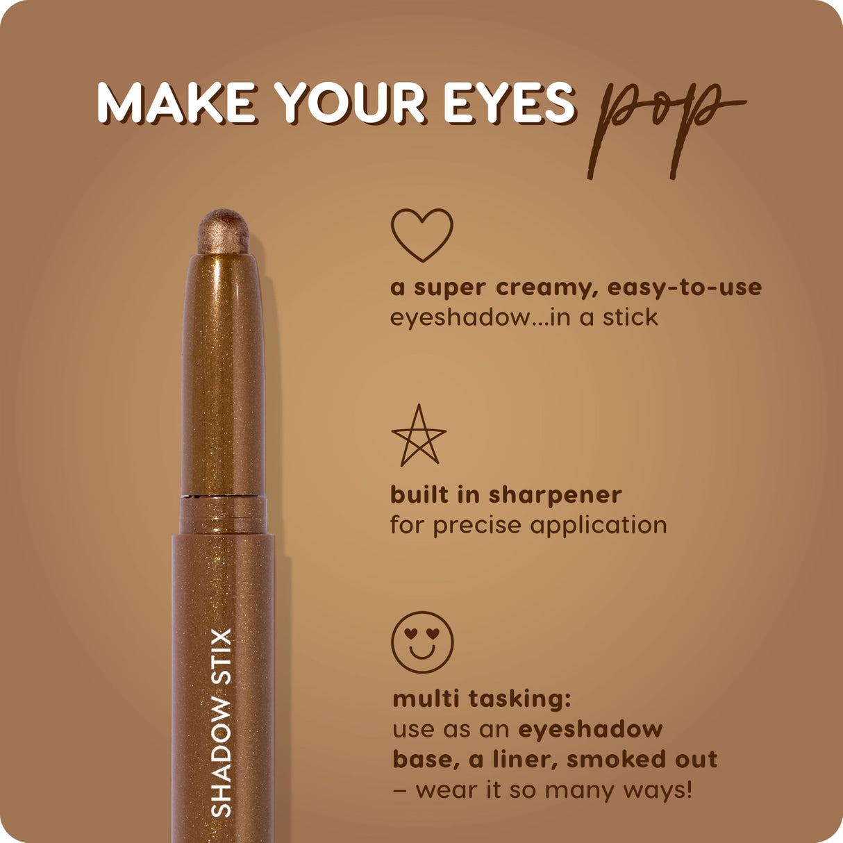 ColourPop Shadow Stix - Cream Eyeshadow Stick with Long-Lasting Color - Multi-Use Cream Makeup with a Built-In Sharpener & Precise Tip for Easy Application - Bare With Me (0.05 oz)