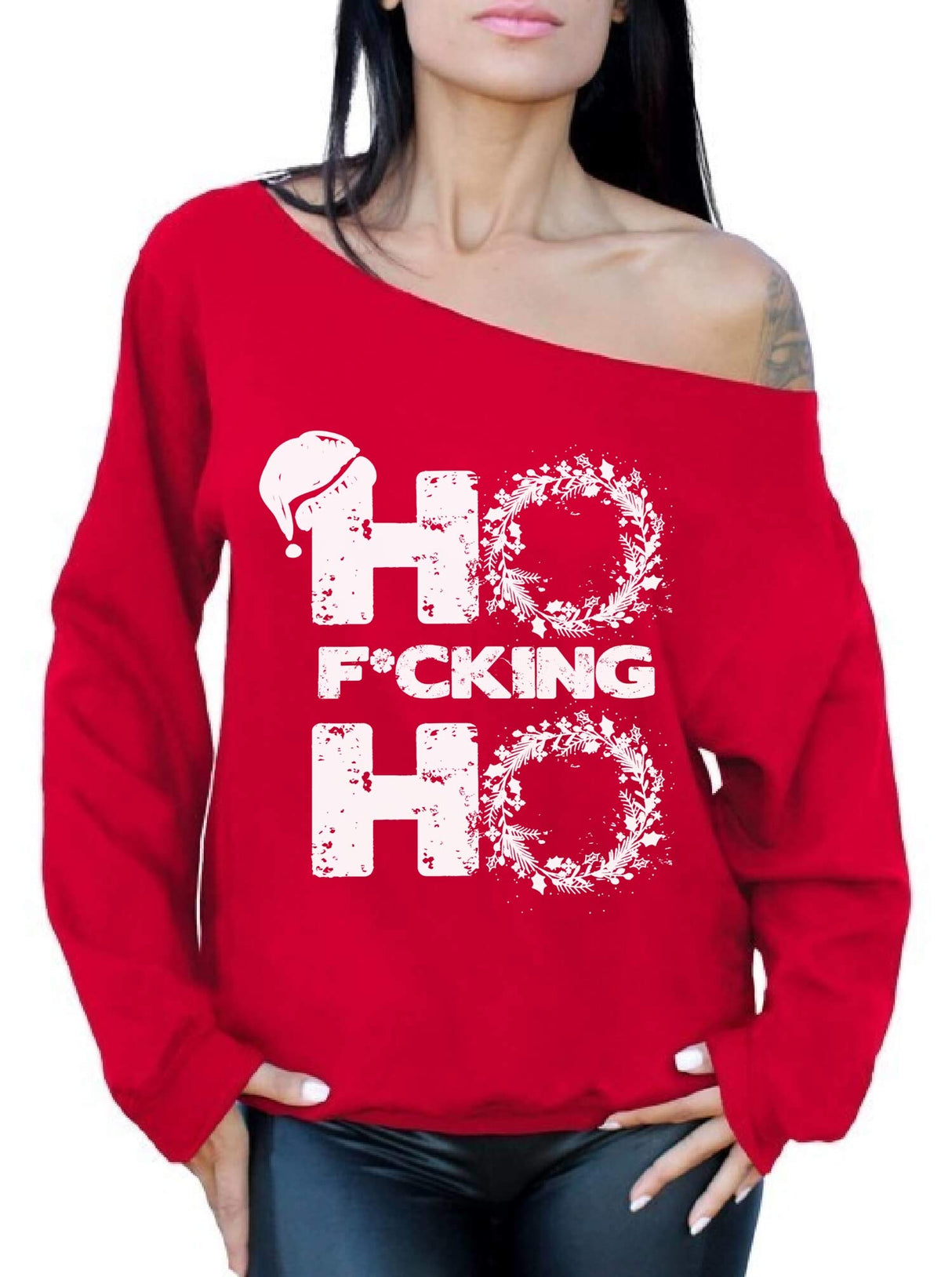 I Got Hos in Different Area Codes - Ugly Christmas Sweater for Women - Xmas Off Shoulder Sweatshirt