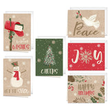 Painted Kraft Style Holiday Cards / 24 Modern Christmas Note Cards With White Envelopes / 4 5/8" x 6 1/4" Illustrated Faux Kraft Greeting Cards / 6 Cheery Winter Designs/Made In The USA