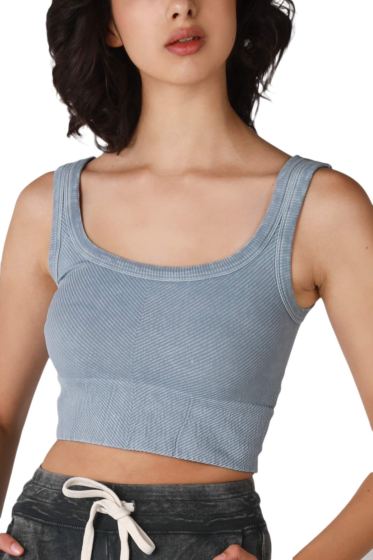 NIKIBIKI Women Seamless Vintage Chevron Ribbed Crop Top, Made in U.S.A, One Size
