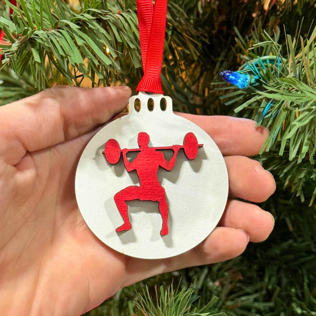 Weightlifting Christmas Tree Ornament 4 Piece Set, Includes 4 Different Wooden Weightlifting Style Ornaments, Weightlifting Gift, Fitness Ornament (All Male Lifter 4 Pack)