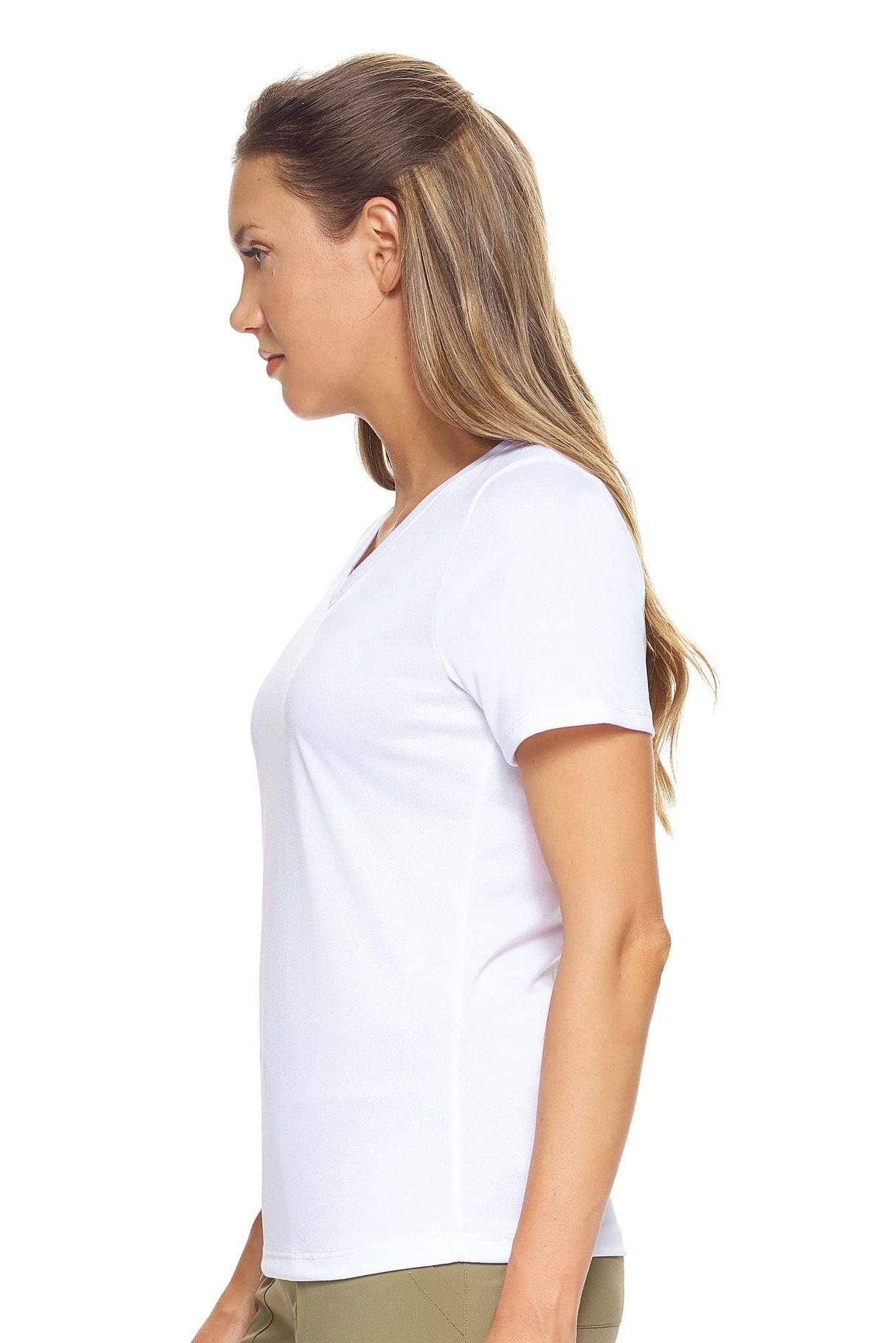 Expert Brand USA-Made Women's Short Sleeve Natural-Feel Jersey Activewear V-Neck T-Shirt