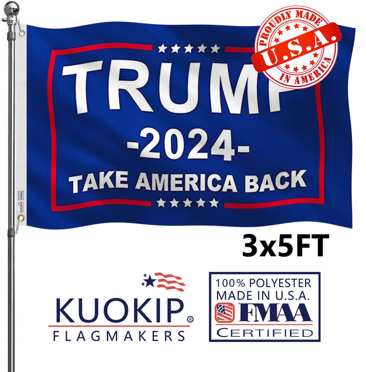 Double Sided Red Trump 2024 Flag 3x5 Made in USA Outdoor Heavy Duty 3 Ply Polyester Trump Take America Back Flag with White Starting Tape and 2 Brass Grommets