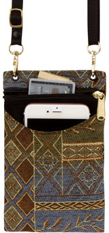 Danny K. Women's Tapestry Crossbody Cell Phone or Passport Purse, Handmade in USA