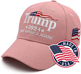 Trump 2024 Hat, Donald Trump 2024 Cap Save America Again MAGA USA Embroidery Pink Hat Made in USA