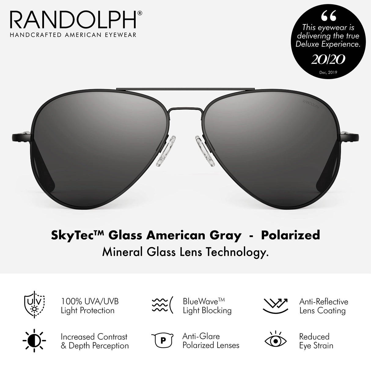 Randolph USA | Concorde Classic Aviator Sunglasses for Men or Women 100% UV