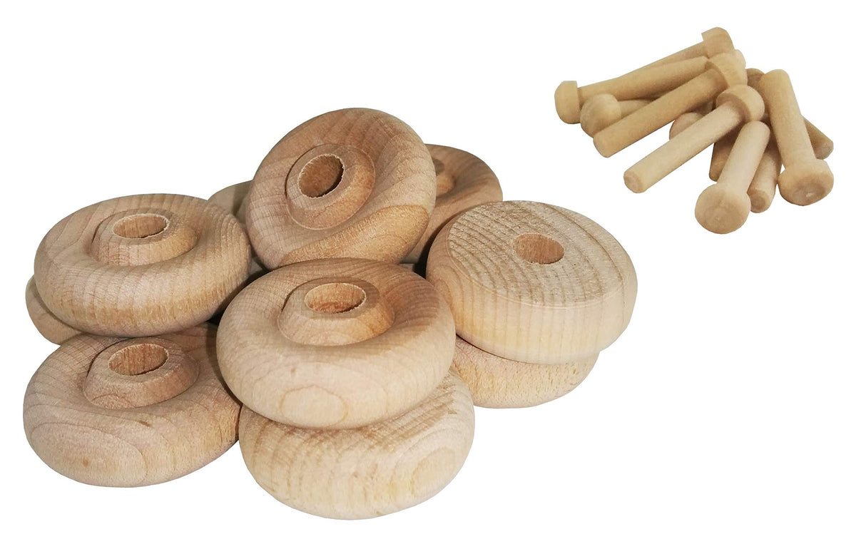 Wood Wheels - 100 Pack with Free Axle Pegs - Made in USA (1.25" Diameter)