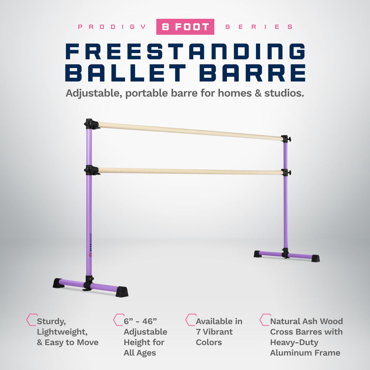 VITA Barre Portable Freestanding Double Ballet Barre, Prodigy, Wood | Adjustable Height, USA Made, Home or Gym Exercise Equipment for Kids & Adults | Dance, Fitness, Pilates