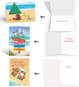 Stonehouse Collection Beach Christmas Card Variety Pack - 24 Beachy Cards & Envelopes - 8 Designs, 3 Cards Per Design - Assortment #1