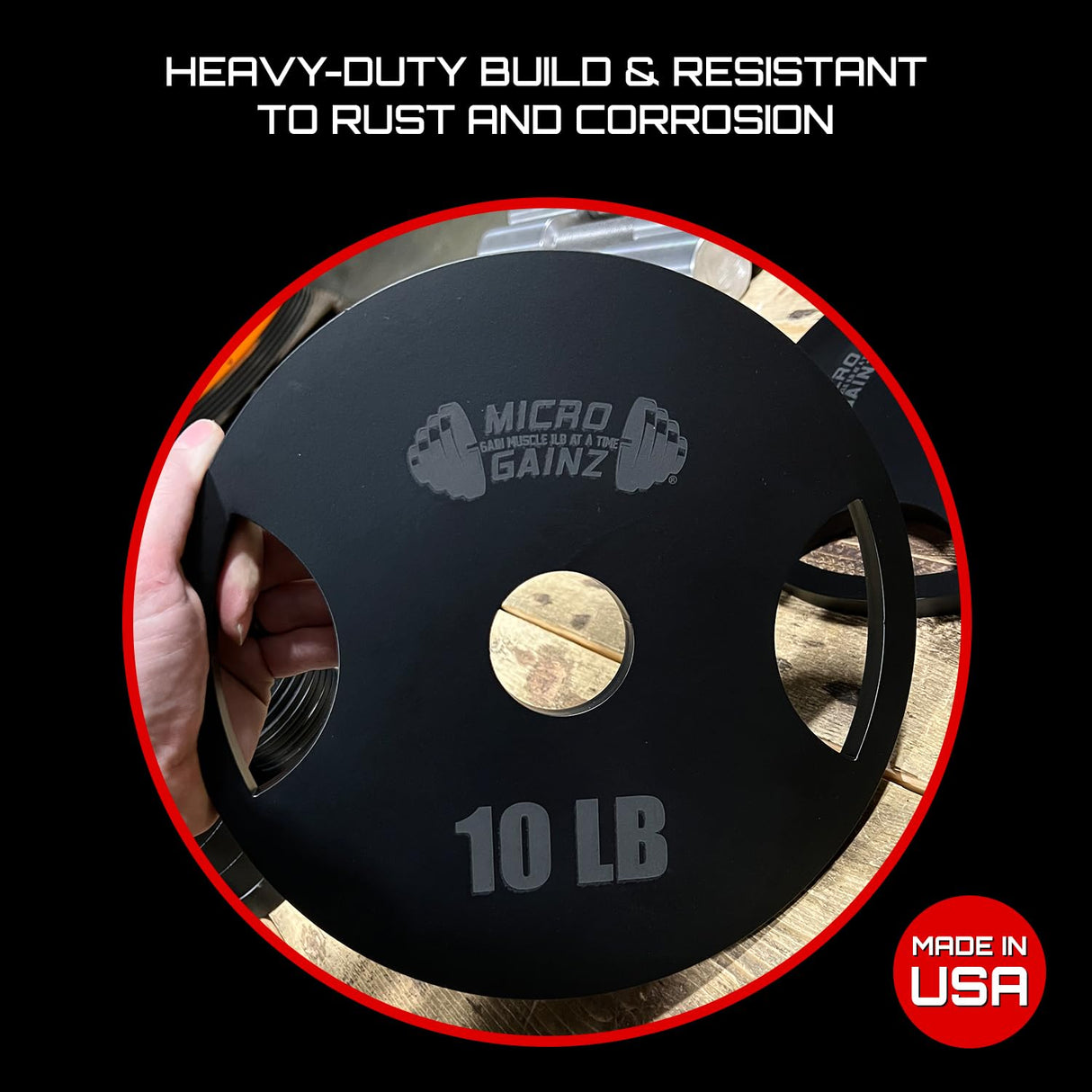 Micro Gainz Steel Olympic Barbell Weight Set of 2 Plates, 2.5lb, 5lb or 10lb, Plate Set Designed for Strength Training & Loading Bar Weights, Made in USA