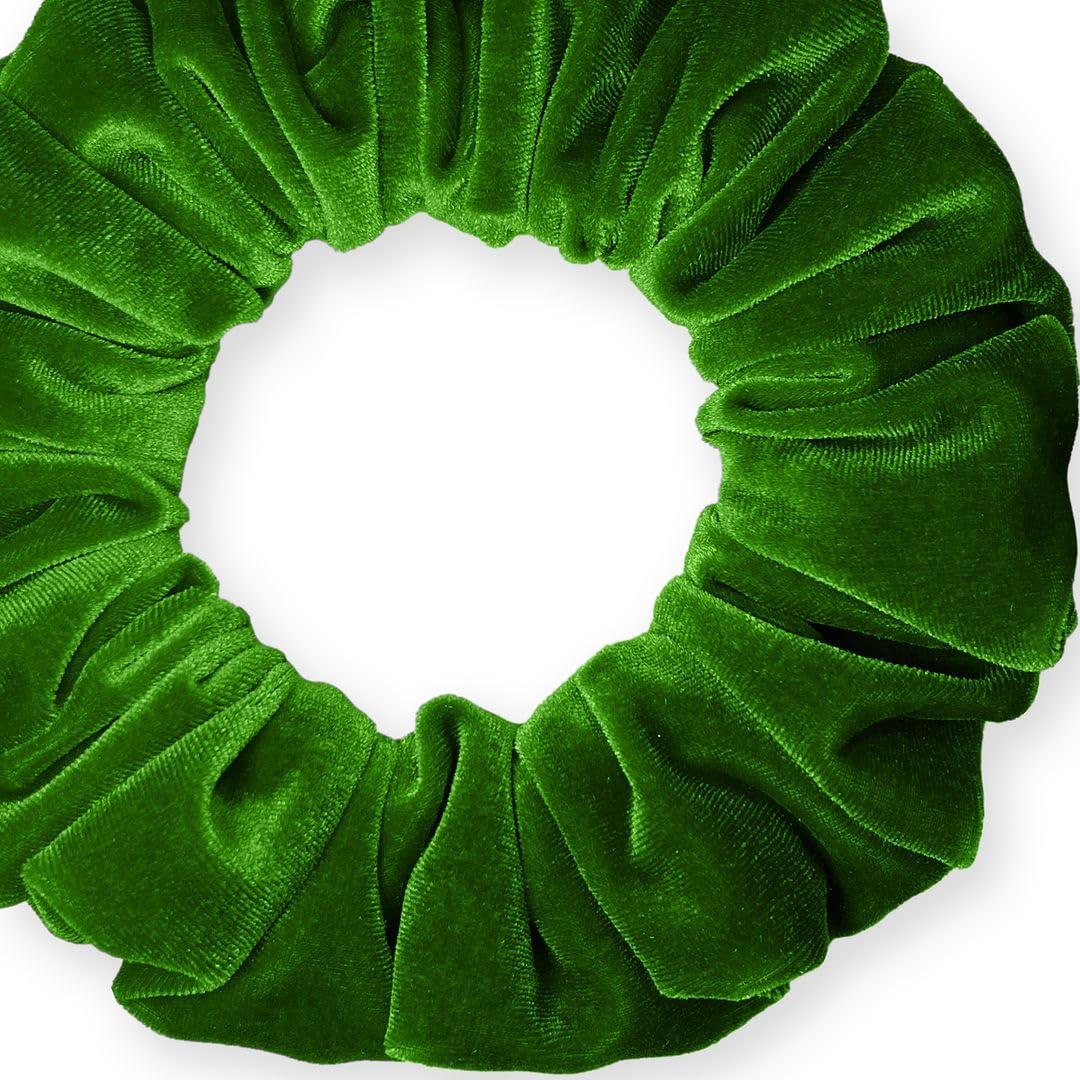 Velvet Scrunchies Jumbo Size Plush Big Ponytail Holders Thick Braided Locked Hair Big Made in the USA Green Pine