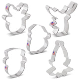 Faces of Christmas Cookie Cutters 5-Pc. Set Made in the USA by Ann Clark, Santa Face, Reindeer Faces, Snowman Face, Elf Face