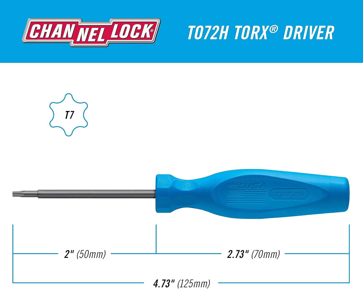 CHANNELLOCK T072H T7 x 2-inch Professional Torx Screwdriver, Precision Machined Non-Magnetic, Made in USA, Molded Tri-Lobe Grip