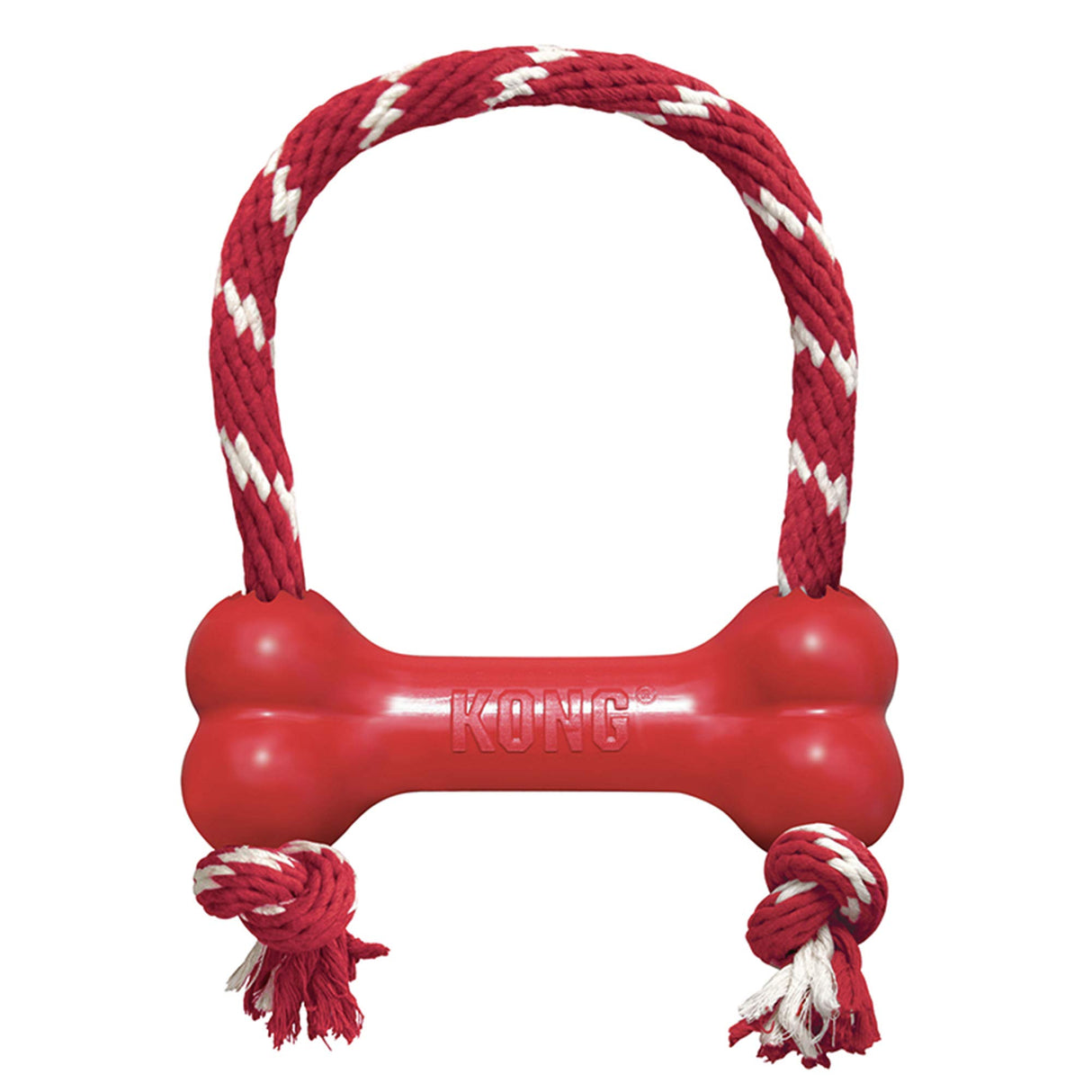 KONG Goodie Bone with Rope - Classic Durable Natural Rubber Dog Bone, Supports Mental Engagement - Treat Dispensing - Red - for Medium Dogs