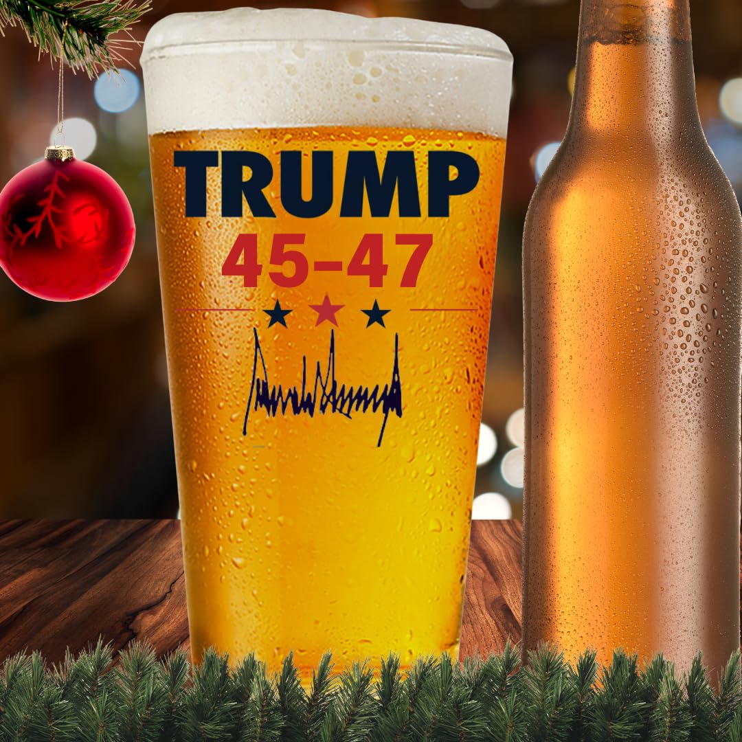 Trump 2024 16 OZ Pint Glass | Gift Box Included | Will Not Fade & Made In USA & Dishwasher Safe | Patriotic Gift for Dad, Beer Gift for Husband, Maga Trump Merch