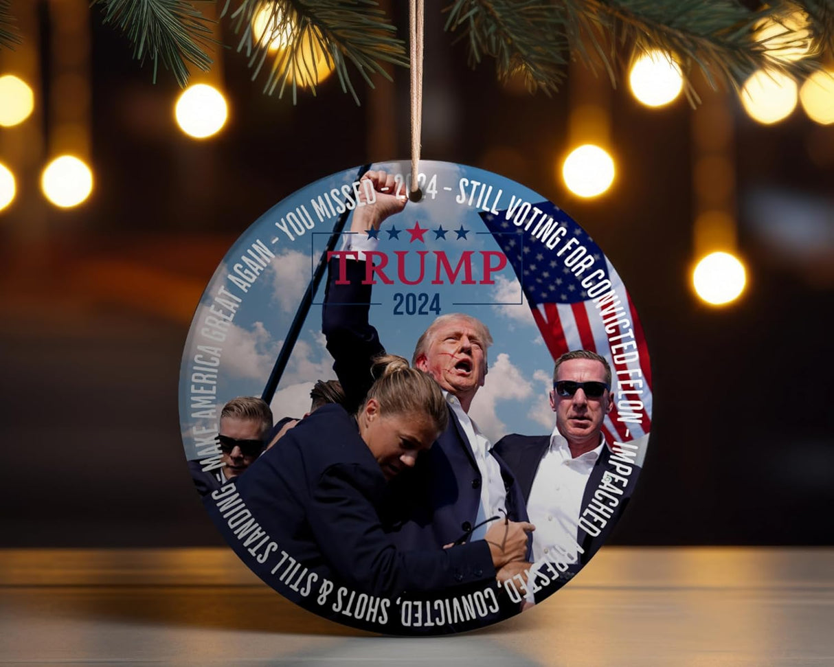 Trump Christmas Ornament 2024, Christmas Tree Decor, Political Trends, Ceramic Ornament, Gift for her and Him, Made in USA.