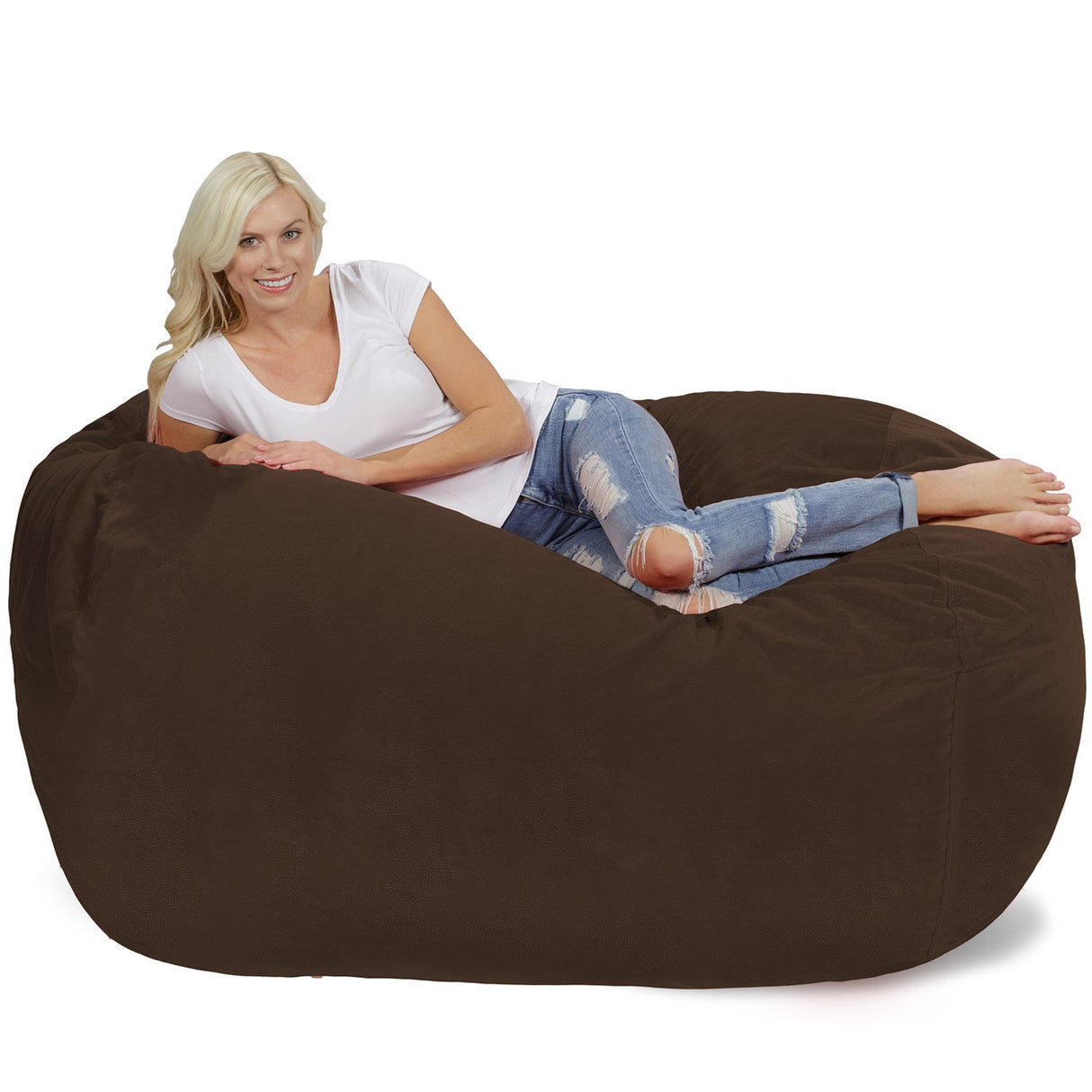 Chill Sack Bean Bag Chair: Huge 6' Memory Foam Furniture Bag and Large Lounger - Big Sofa with Soft Micro Fiber Cover - Red Furry
