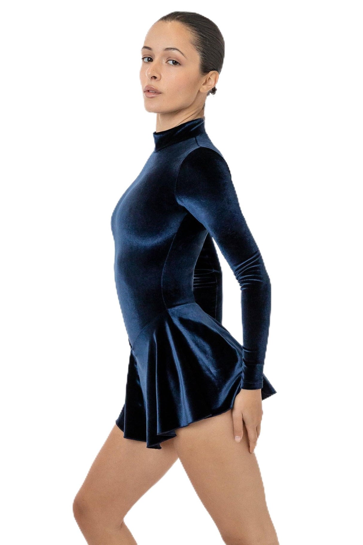Los Angeles Apparel Velvet Long Sleeve Mockneck Skirted Leotard