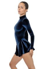 Los Angeles Apparel Velvet Long Sleeve Mockneck Skirted Leotard