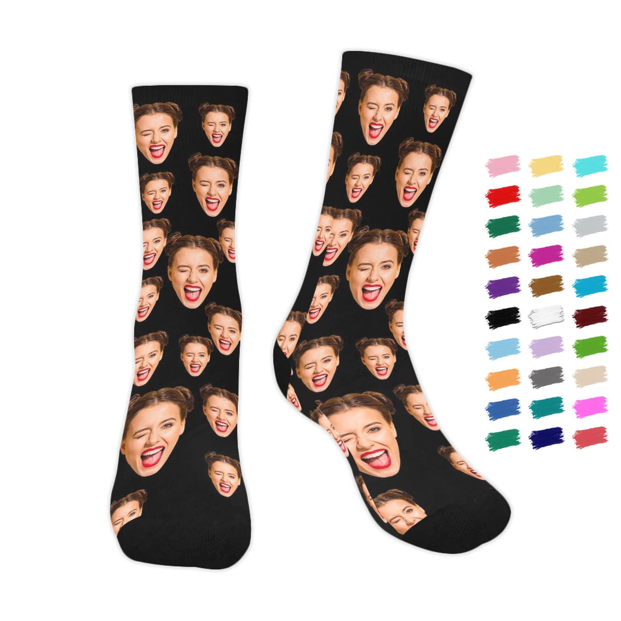 Custom Face Socks with Photo Novelty Crew Socks, Personalized Red Hearts Unisex Crew Sock Gifts for Men Women Made in USA