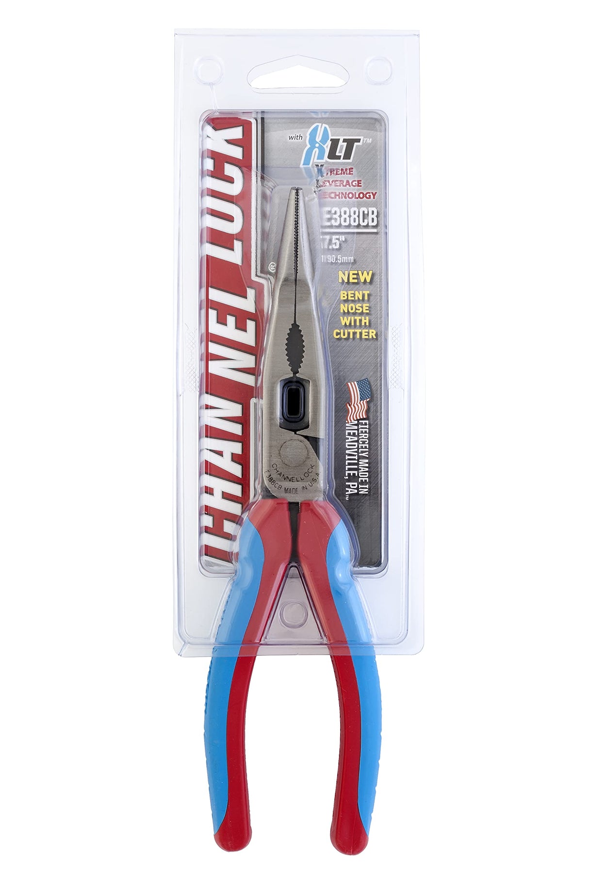 Channellock E388CB E Series Bent Long Nose Plier with XLT Joint and Code Blue Grips, 8-Inch Combination Bent Nose CODE BLUE Grip