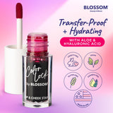 Blossom Color Lock Hydrating Longlasting Lip Stain and Tint for Lips & Cheek, Buildable, Non Drying, Smudgeproof + Transfer Proof, Made in USA with Doe Foot Applicator, 0.14 fl oz/4ml, Blooming Rose